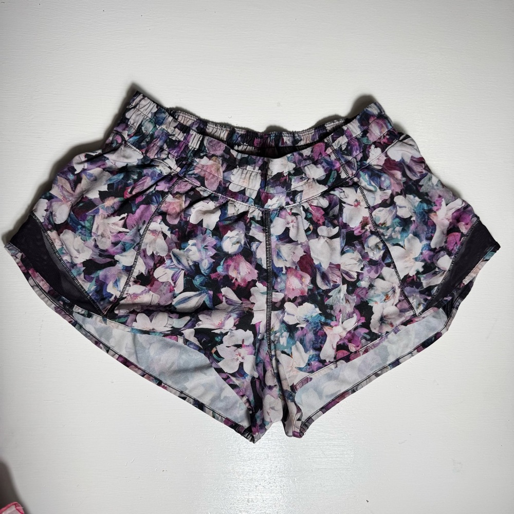 lululemon athletica Floral Purple Pink Blue Athletic Shorts
